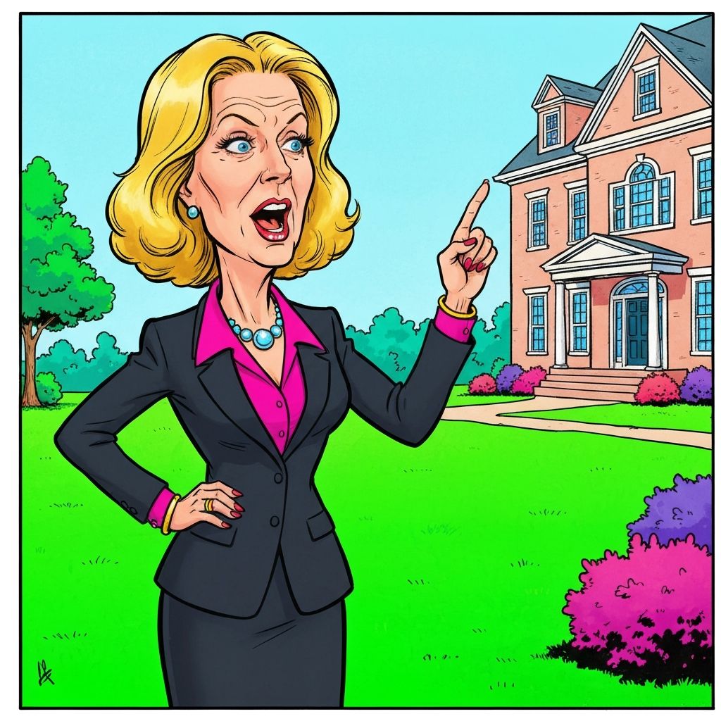 Susan showing property exterior with grand gestures