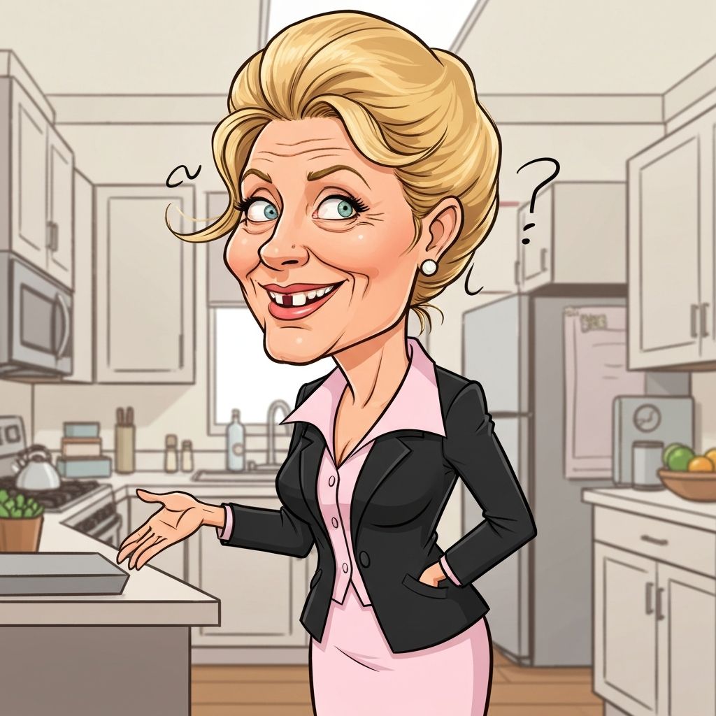 Susan showing a kitchen with confused expression
